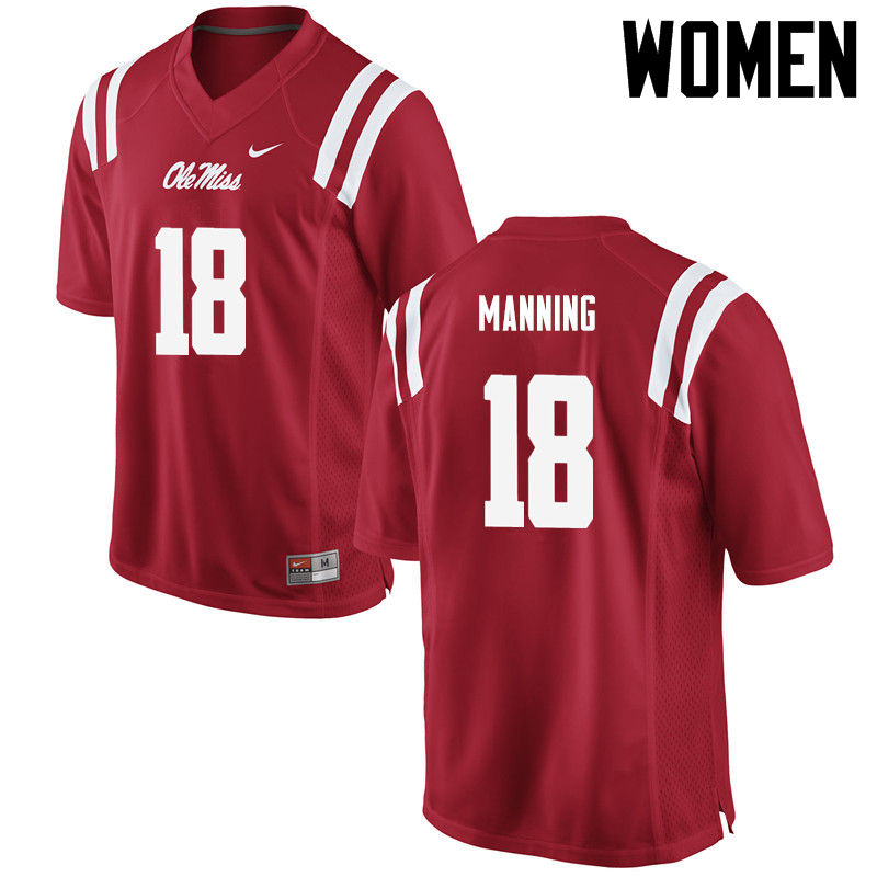 Women Ole Miss Rebels #18 Archie Manning College Football Jerseys-Red